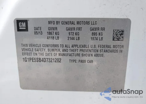 2013 Chevrolet Cruze 2Lt Auto from USA, damaged, VIN 1G1PE5SB4D7321282